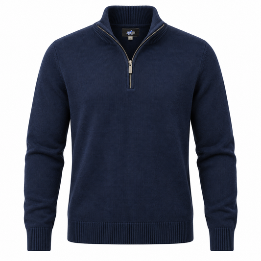 Custom Manufactured Fine Gauge Knitwear Sweater - Light Grey & Navy