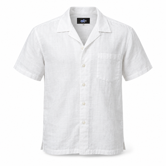 Custom Manufactured Relaxed Linen Resort & Vacation Shirt - White & Light Grey