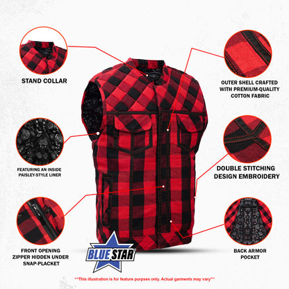 BSM4618 Scarlet Fury Black and Red Flannel Textile Vest