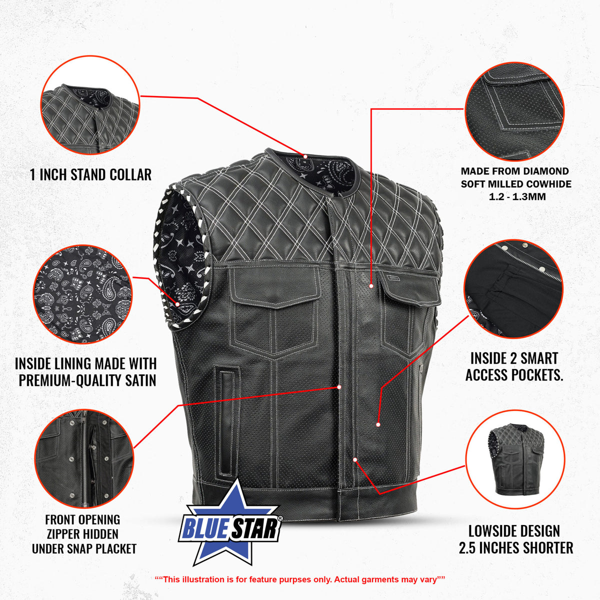 Blaze Lowside Chrome Phantom Men's Leather Vest