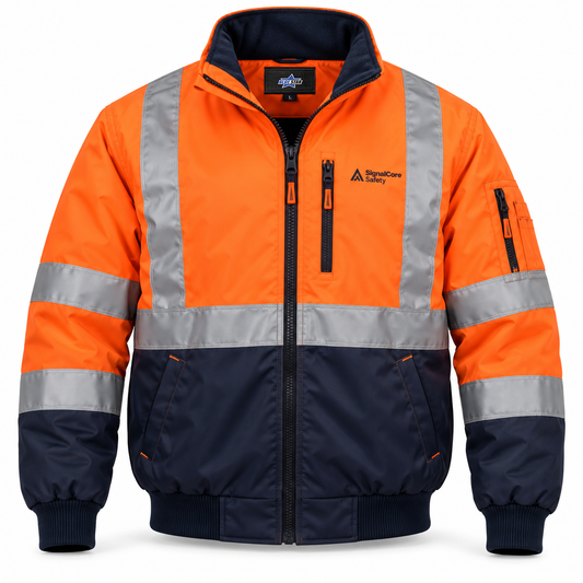 Custom Manufactured ANSI Class 3 High-Visibility Reflective Jacket - Orange & Navy