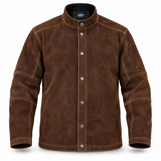 Custom Manufactured Split Cowhide Heat-Resistant Welder Jacket - Orange & Light Grey