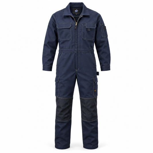 Custom Manufactured Split Cowhide Heat-Resistant Welder Jacket - Slate Blue & Navy
