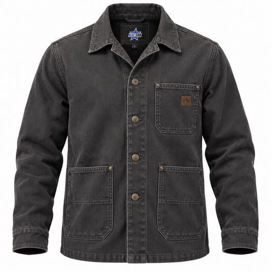 Custom Manufactured Heavy-Duty Canvas Field Utility Jacket - Charcoal & Grey