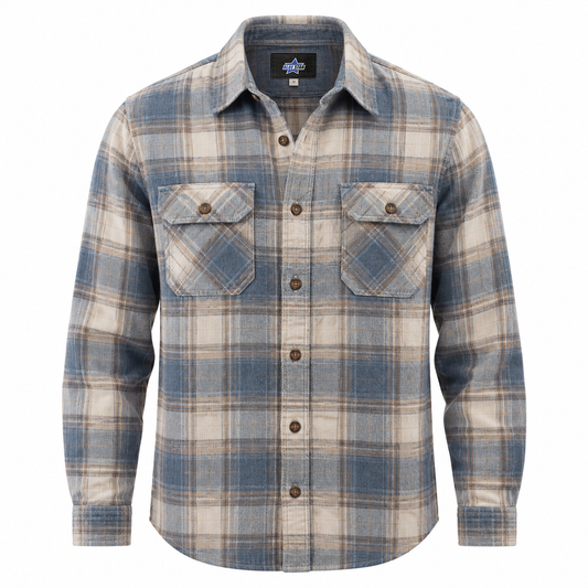 Custom Manufactured Casual Washed Cotton Utility Shirt - Light Grey & Charcoal