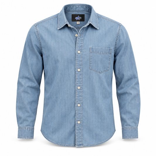 Custom Manufactured Heavyweight Indigo Textile Denim Shirt - Slate Blue