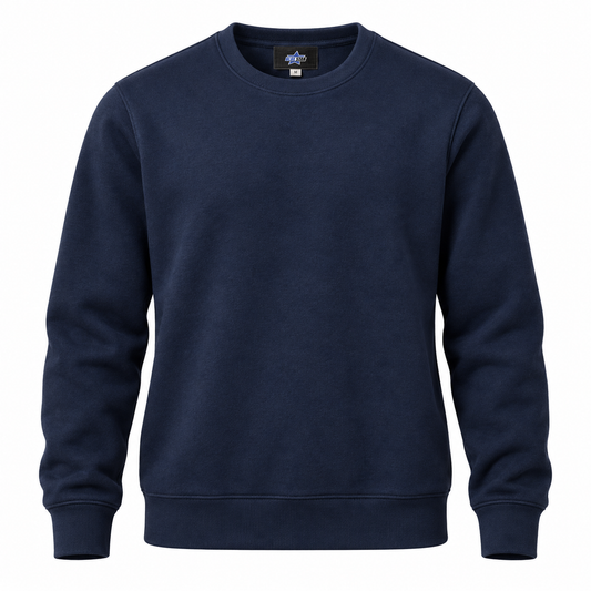 Custom Manufactured Heavyweight Brushed Fleece Crewneck Top - Navy & Light Grey