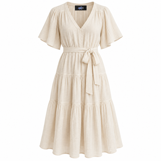 Custom Manufactured 100% Pure Organic Cotton Natural Garment - Tan & White