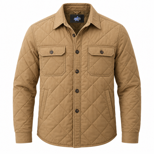 Custom Manufactured Diamond Quilted Thermal Insulated Jacket - Tan & Orange