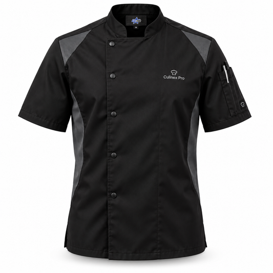 Custom Manufactured Executive Chef Catering & Kitchen Jacket - Black & Light Grey