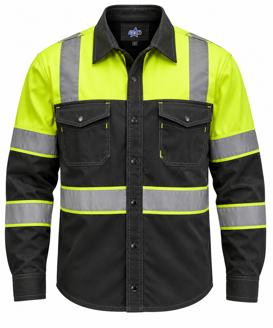 Custom Manufactured Heavy Construction Site Work Uniform & Overalls - Grey & Yellow