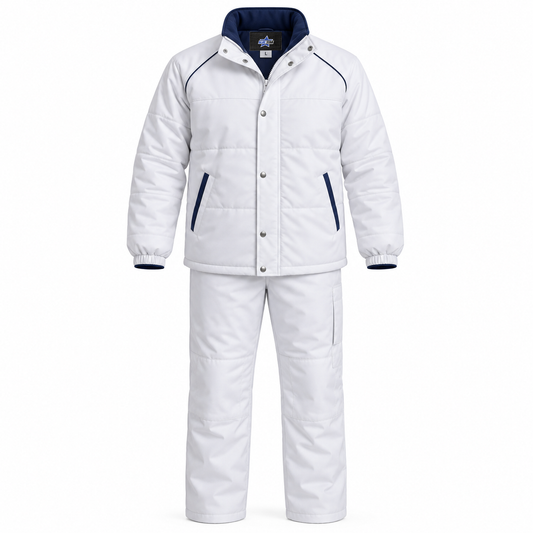 Custom Manufactured Food Industry Sanitary Processing Overcoat - White & Navy