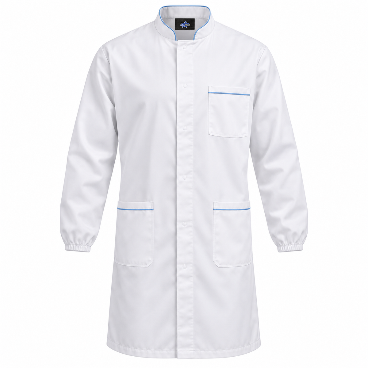 Custom Manufactured Food Industry Sanitary Processing Overcoat - White & Slate Blue