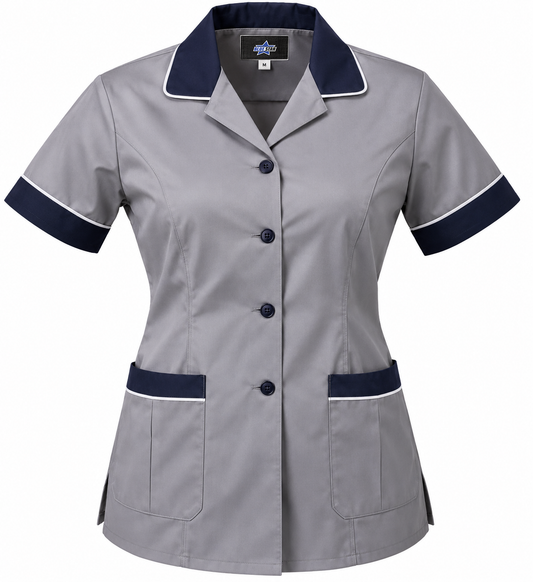 Custom Manufactured Hotel Housekeeping Service Tunics & Uniform - Navy & Light Grey