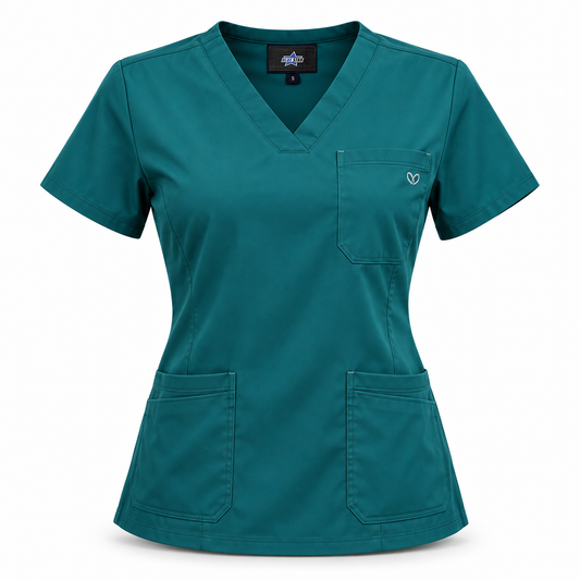 Custom Manufactured Healthcare Clinical Scrub Top & Medical Attire - Teal & White