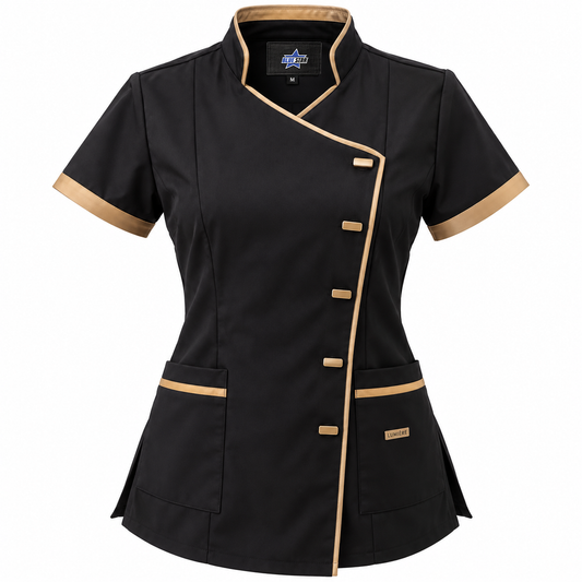 Custom Manufactured Aesthetician Spa & Beauty Wrap Tunics - Black & Tan