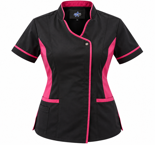 Custom Manufactured Aesthetician Spa & Beauty Wrap Tunics - Crimson & Grey