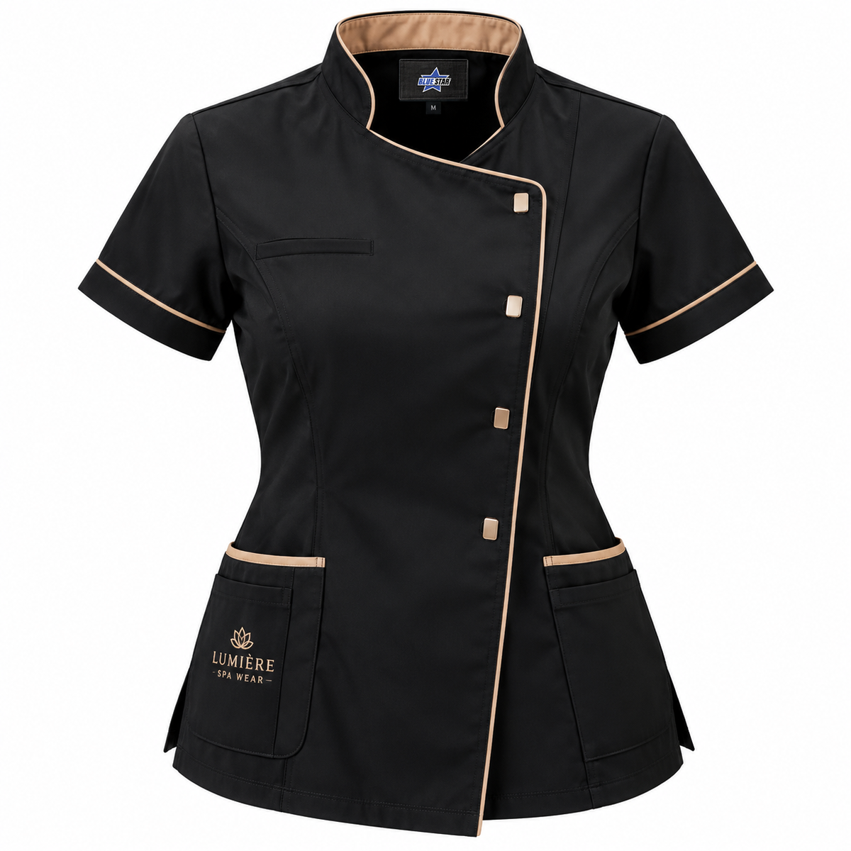 Custom Manufactured Aesthetician Spa & Beauty Wrap Tunics - Tan & Black
