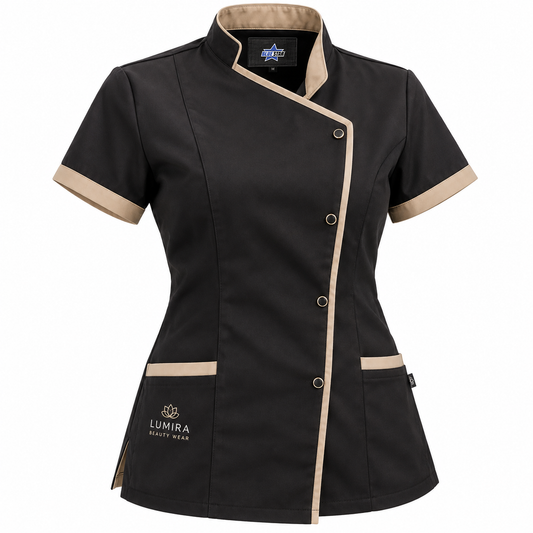 Custom Manufactured Aesthetician Spa & Beauty Wrap Tunics - Tan & Grey