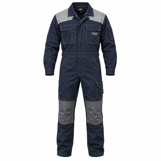 Custom Manufactured Heavy Industrial Workshop Utility Coverall - Light Grey & Navy