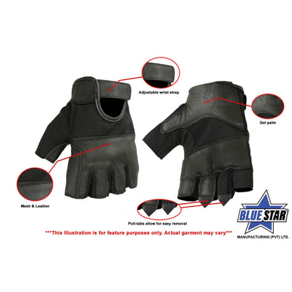 BSM3303 Leather/ Mesh Fingerless Glove