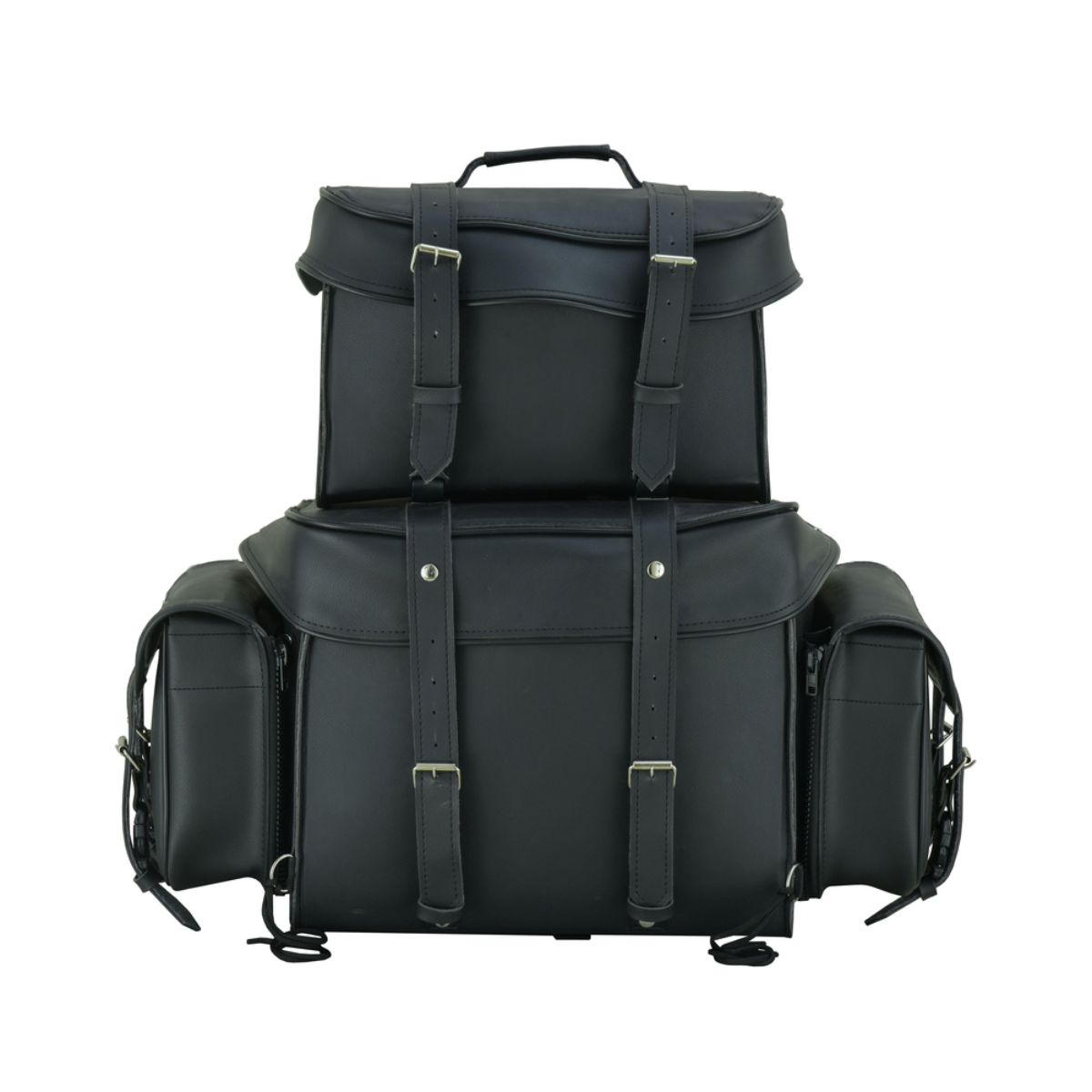 BSM4720 Leather Black PVC Large Four Piece Motorcycle Touring Tail Bag