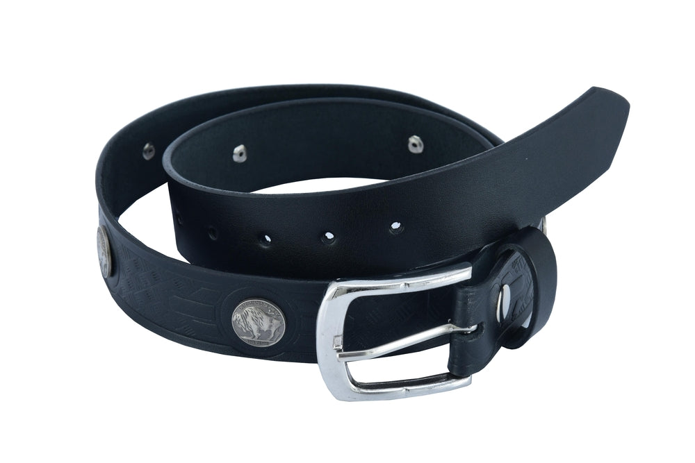BSMLT2012 Classic Black Leather Belt with Buffalo Nickel