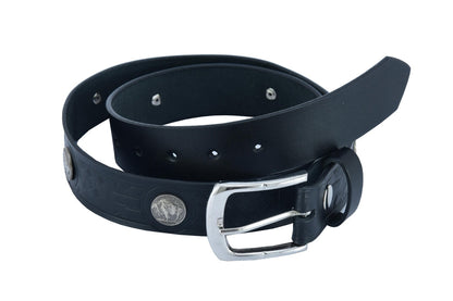 BSMLT2012 Classic Black Leather Belt with Buffalo Nickel