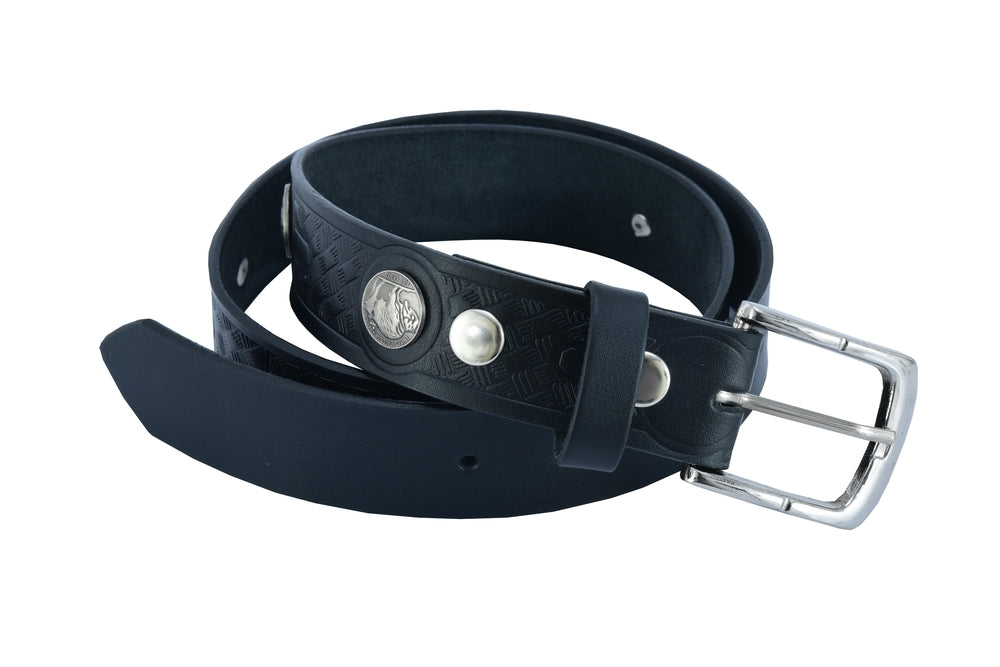 BSMLT2012 Classic Black Leather Belt with Buffalo Nickel