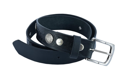 BSMLT2012 Classic Black Leather Belt with Buffalo Nickel