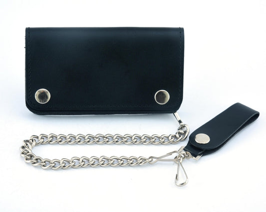 BSC237 Black Leather Long Bi-Fold Biker Chain Wallet