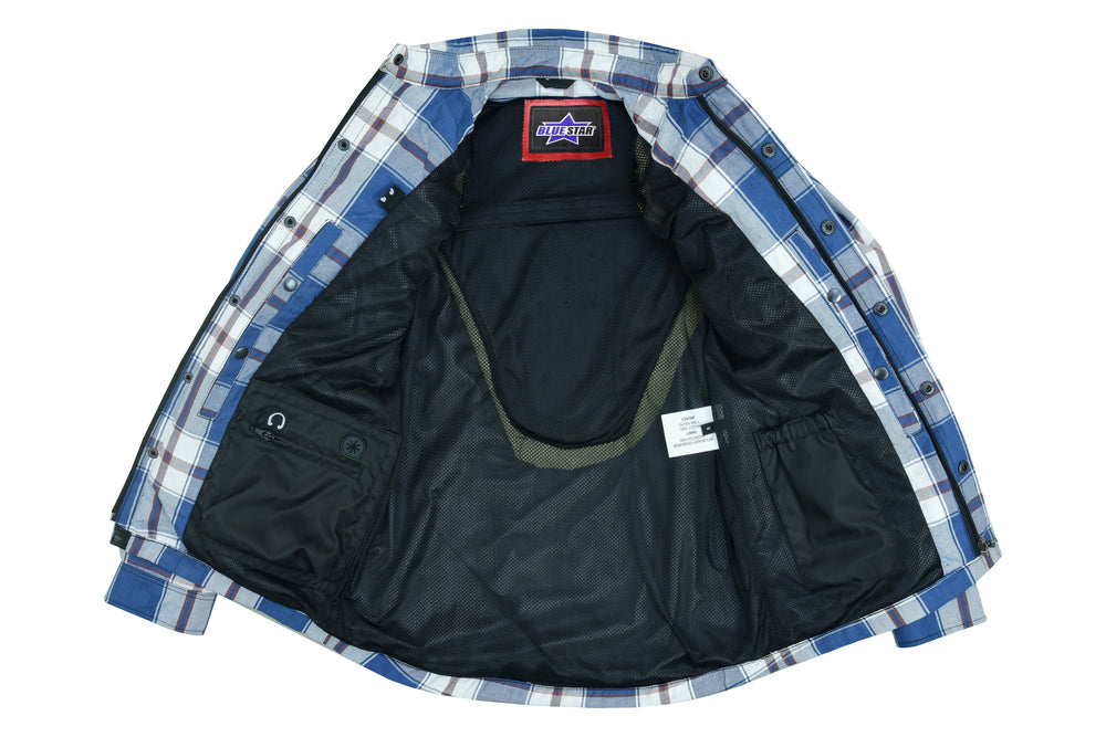 BSM1153 Armored Flannel Shirt - Blue, White & Maroon