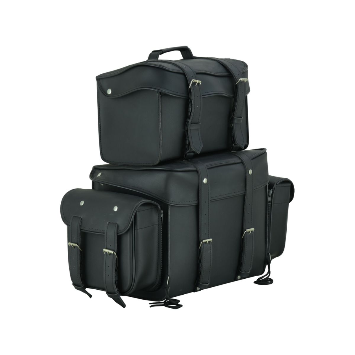 BSM4720 Leather Black PVC Large Four Piece Motorcycle Touring Tail Bag
