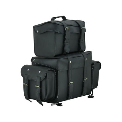BSM4720 Leather Black PVC Large Four Piece Motorcycle Touring Tail Bag