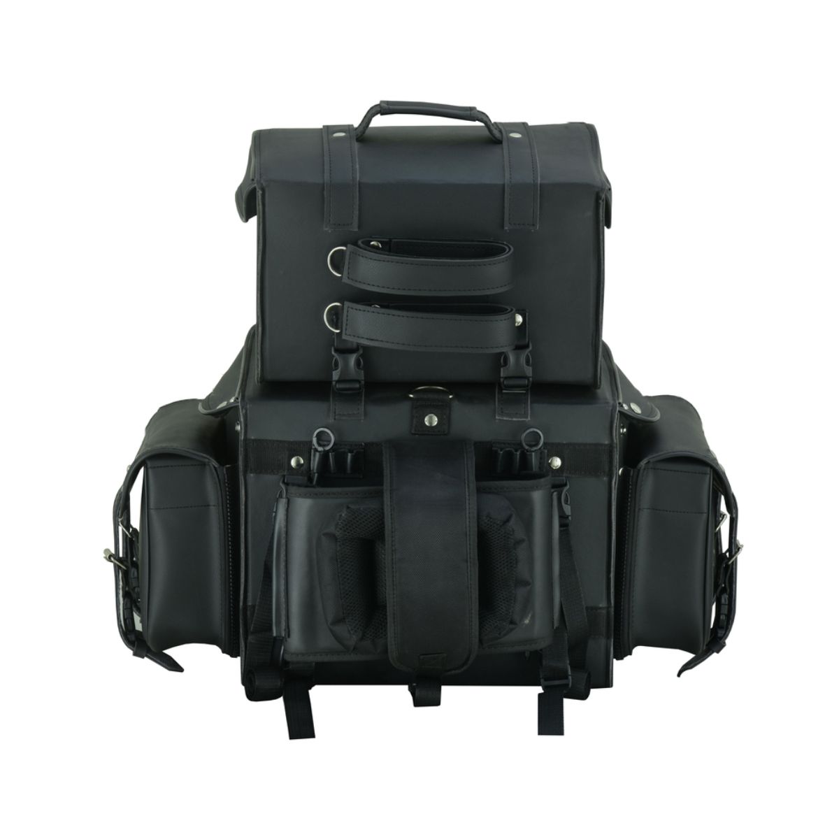 BSM4720 Leather Black PVC Large Four Piece Motorcycle Touring Tail Bag