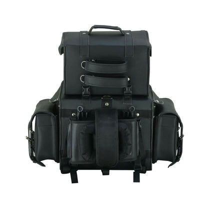 BSM4720 Leather Black PVC Large Four Piece Motorcycle Touring Tail Bag