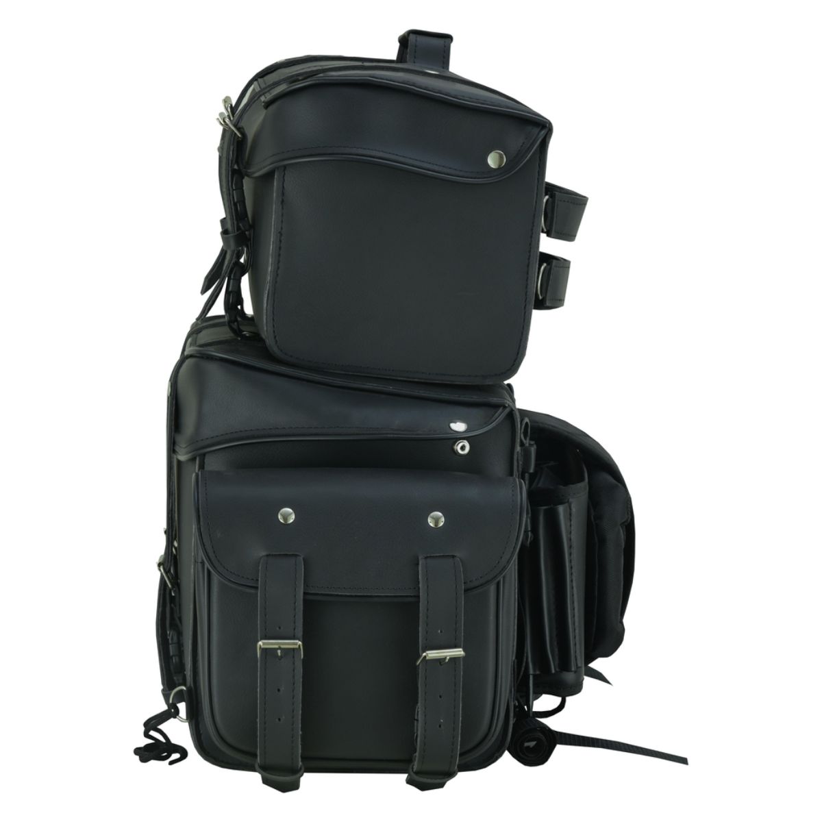 BSM4720 Leather Black PVC Large Four Piece Motorcycle Touring Tail Bag