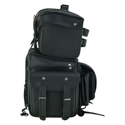 BSM4720 Leather Black PVC Large Four Piece Motorcycle Touring Tail Bag