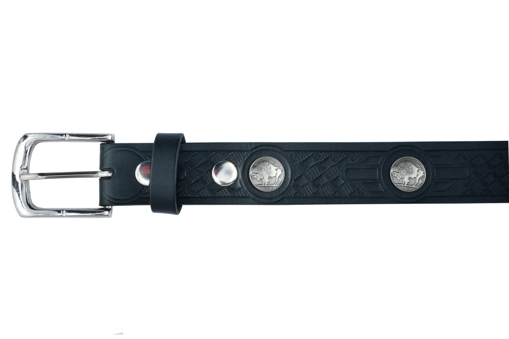 BSMLT2012 Classic Black Leather Belt with Buffalo Nickel