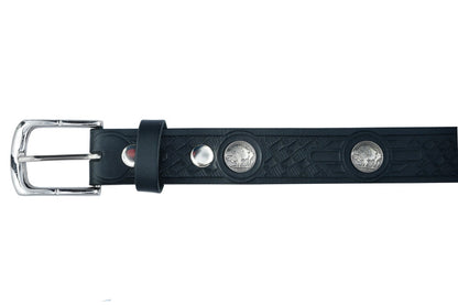 BSMLT2012 Classic Black Leather Belt with Buffalo Nickel