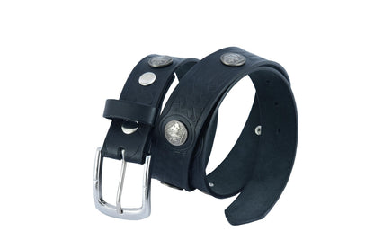 BSMLT2012 Classic Black Leather Belt with Buffalo Nickel