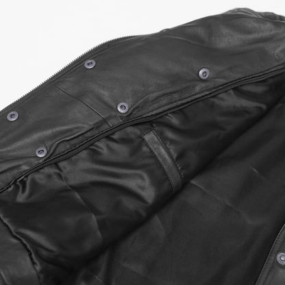 SHADOW QUEEN WOMEN’S BLACK FASHION LEATHER JACKET WITH RIBBED ACCENTS