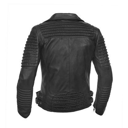 SHADOW QUEEN WOMEN’S BLACK FASHION LEATHER JACKET WITH RIBBED ACCENTS