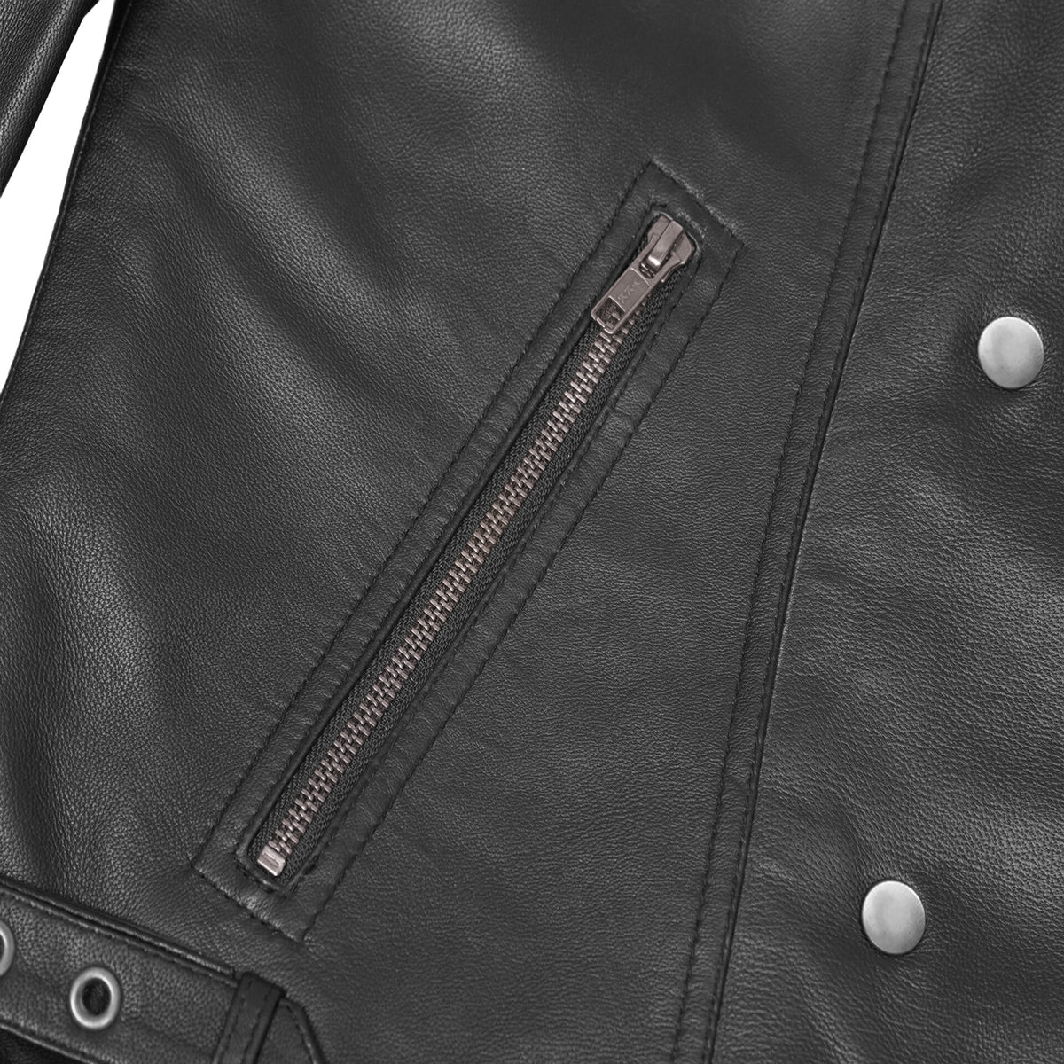 SHADOW QUEEN WOMEN’S BLACK FASHION LEATHER JACKET WITH RIBBED ACCENTS