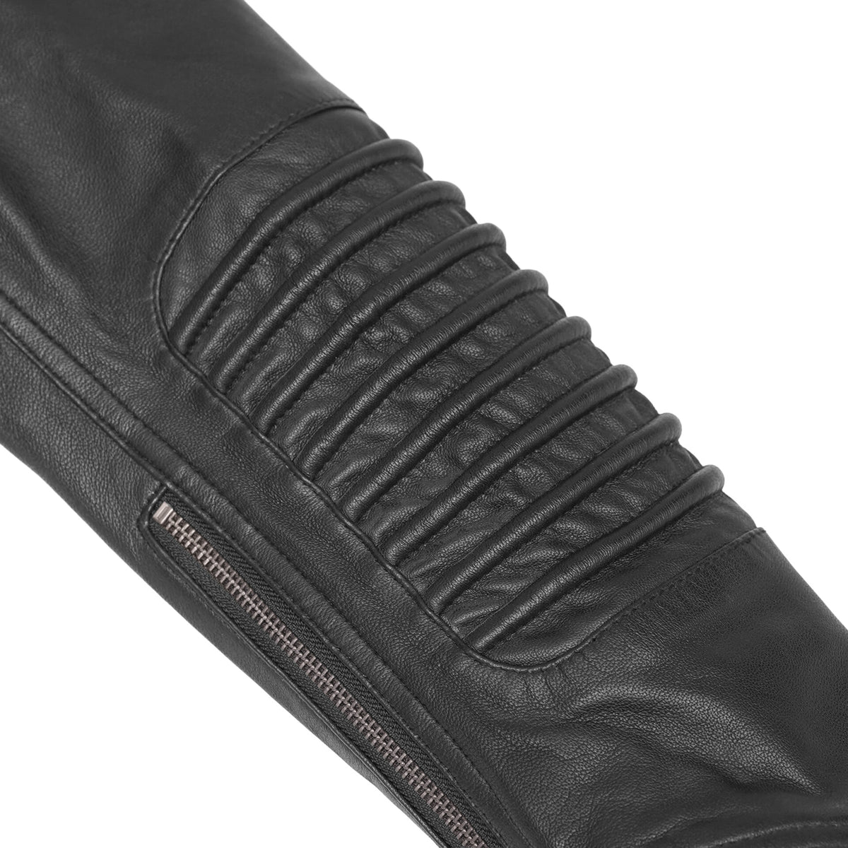 SHADOW QUEEN WOMEN’S BLACK FASHION LEATHER JACKET WITH RIBBED ACCENTS