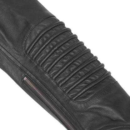 SHADOW QUEEN WOMEN’S BLACK FASHION LEATHER JACKET WITH RIBBED ACCENTS