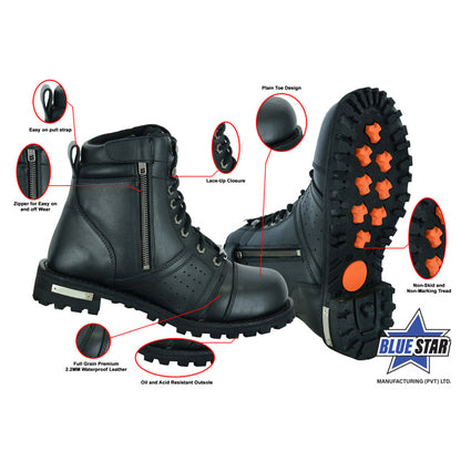 BSM4101 Men's 6'' Side Zipper Plain Toe Boot W/Perforation