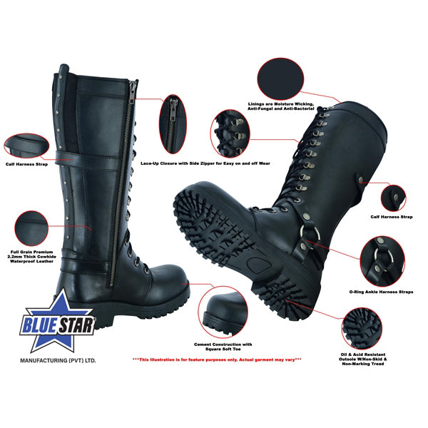 BSM3900 Women's 15 Inch Black Leather Stylish Harness Boot