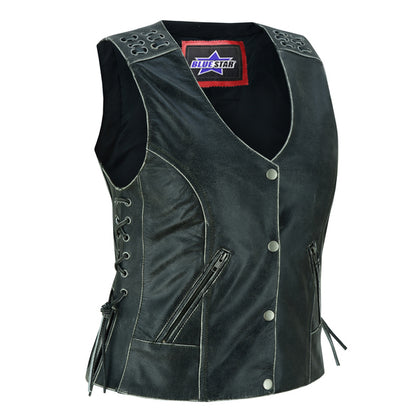 BSM2521 Women's Gray Vest with Grommet and Lacing Accents
