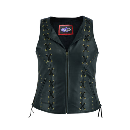 BSM2526 Women's Zippered Vest with Lacing Details